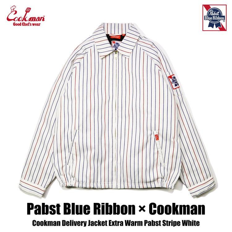 Cookman Delivery Jacket EX Warm - Pabst Stripe : White Cookman Delivery Jacket EX Warm - Pabst Stripe : White