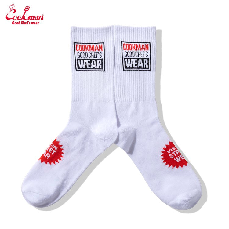 Cookman Rib Crew Socks - Vision Logo : White