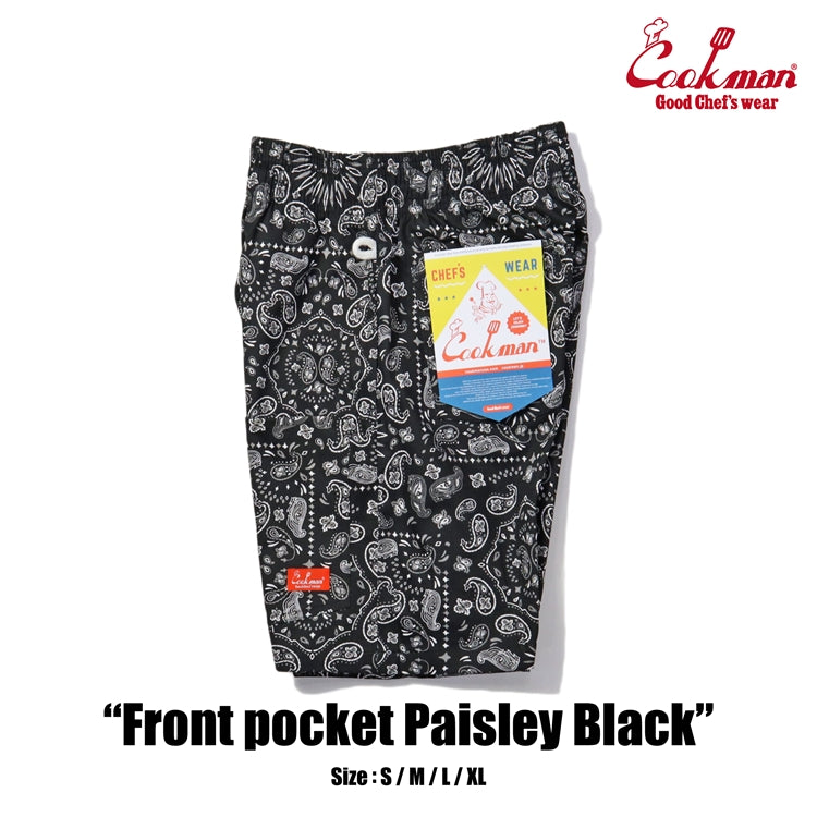 Chef Short Pants Front Pocket - Paisley : Black
