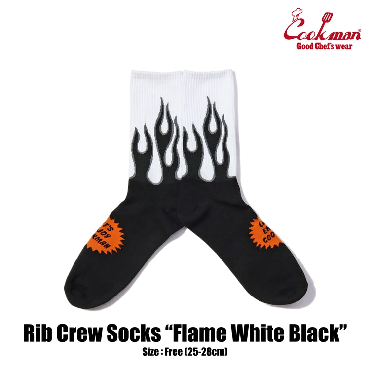 Cookman Rib Crew Socks - Flame : White Black