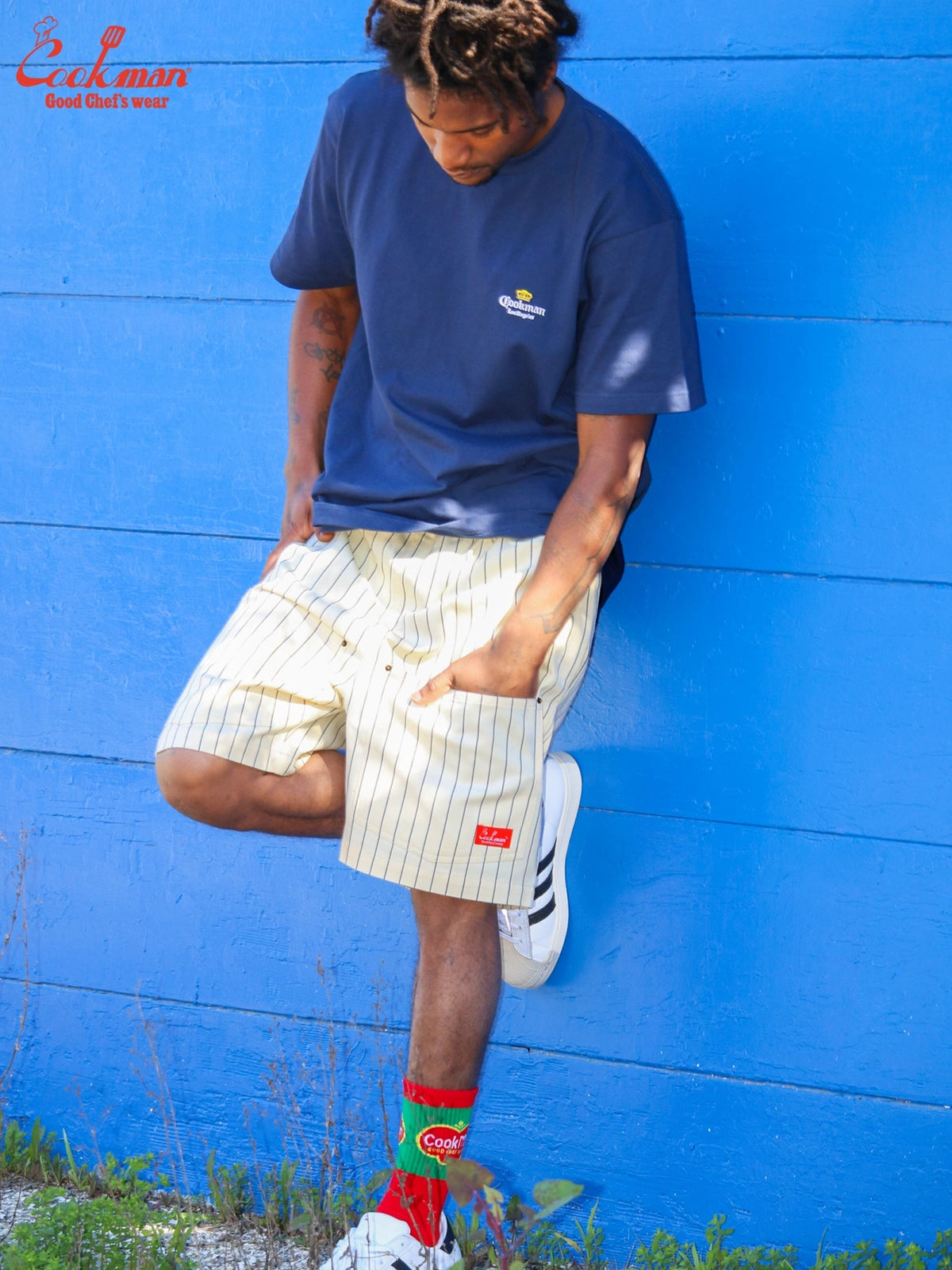 Chef Short Pants Front Pocket Herringbone - Stripe : Cream