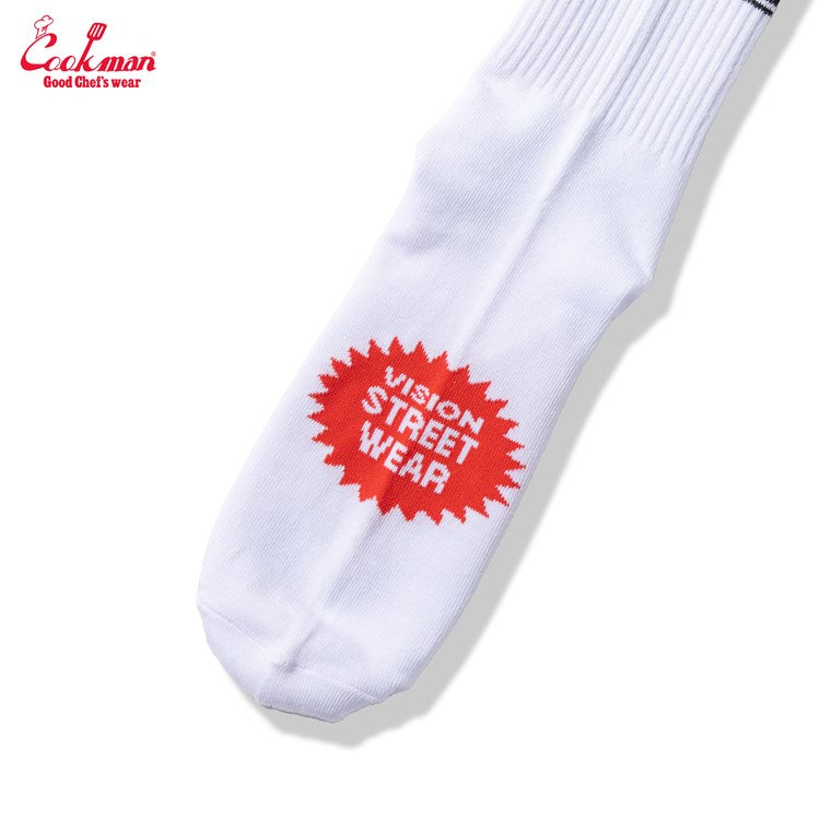 Cookman Rib Crew Socks - Vision Logo : White