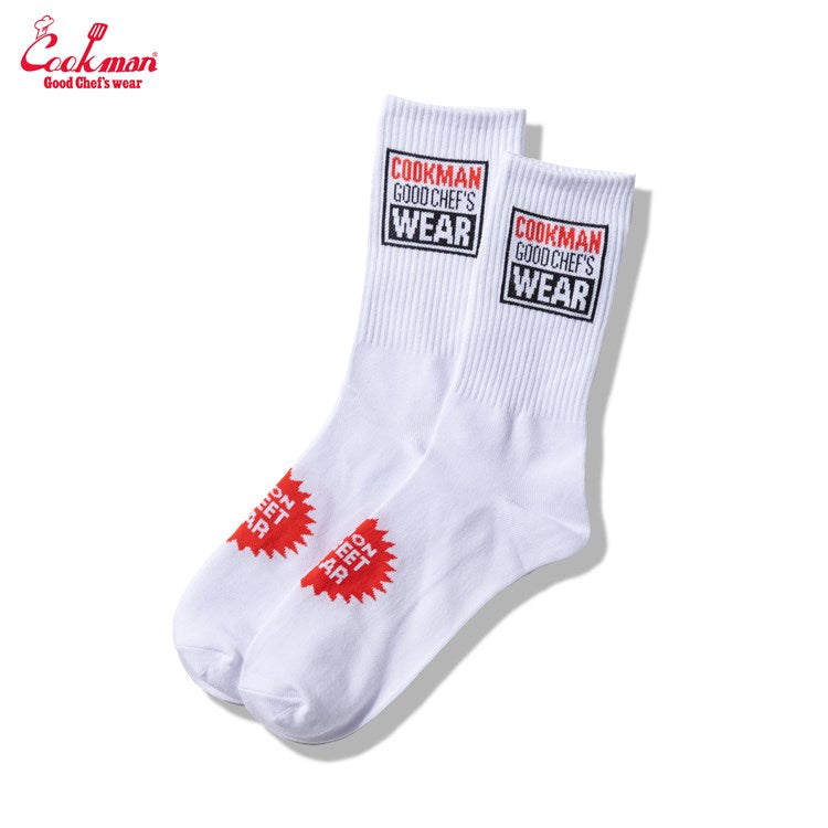 Cookman Rib Crew Socks - Vision Logo : White
