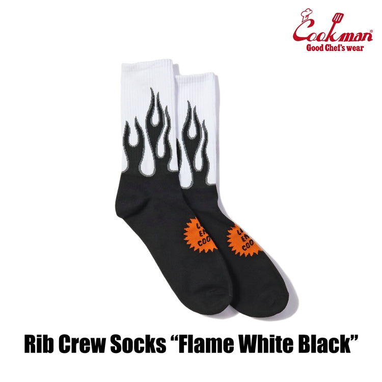 Cookman Rib Crew Socks - Flame : White Black