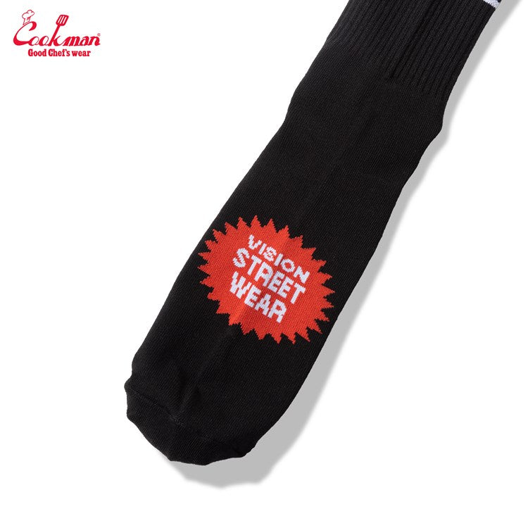 Cookman Rib Crew Socks - Vision Logo : Black
