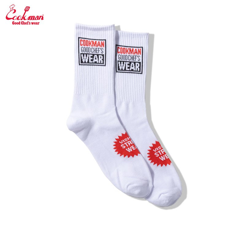 Cookman Rib Crew Socks - Vision Logo : White