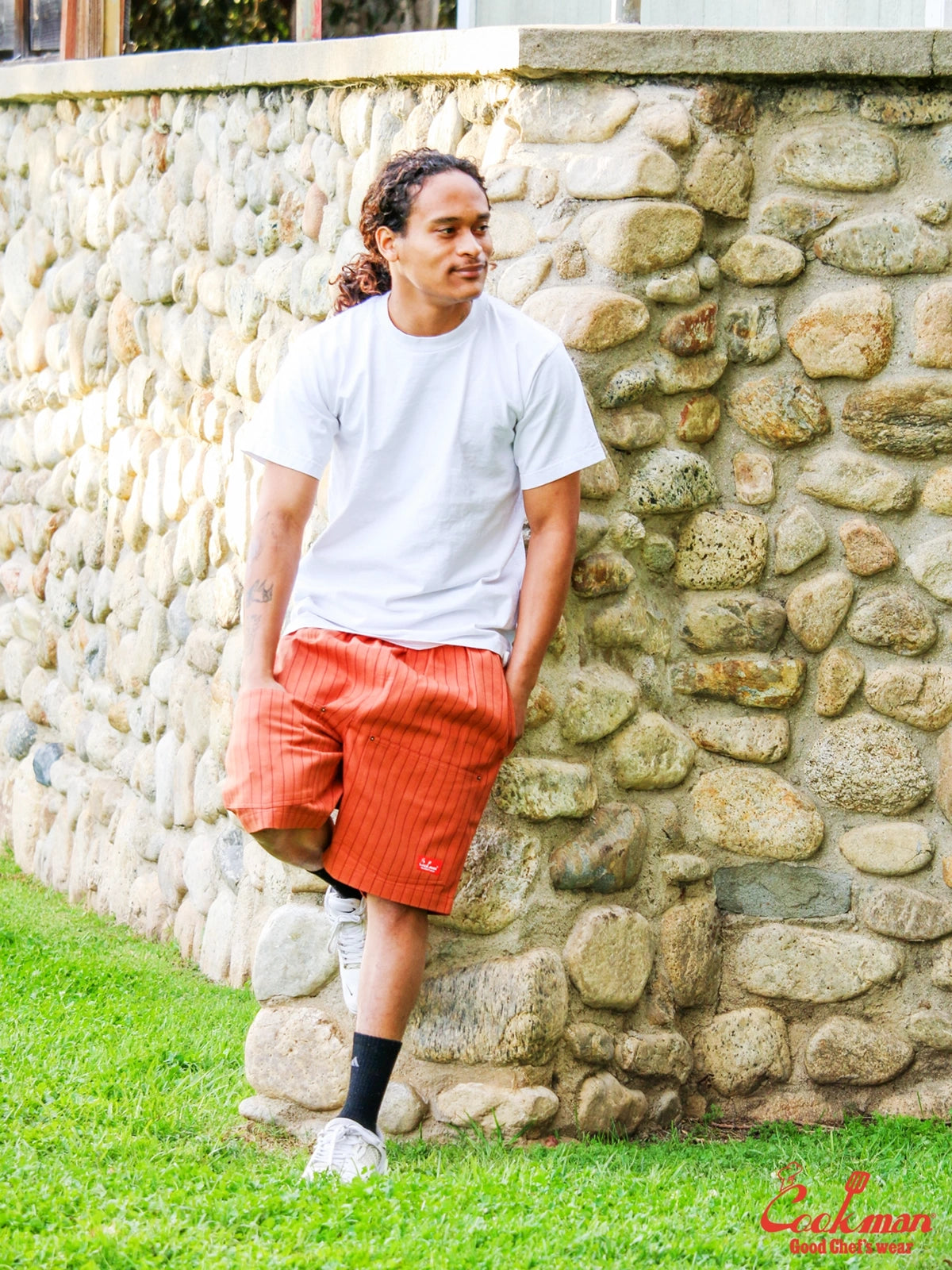 Chef Short Pants Front Pocket Herringbone - Stripe : Brick