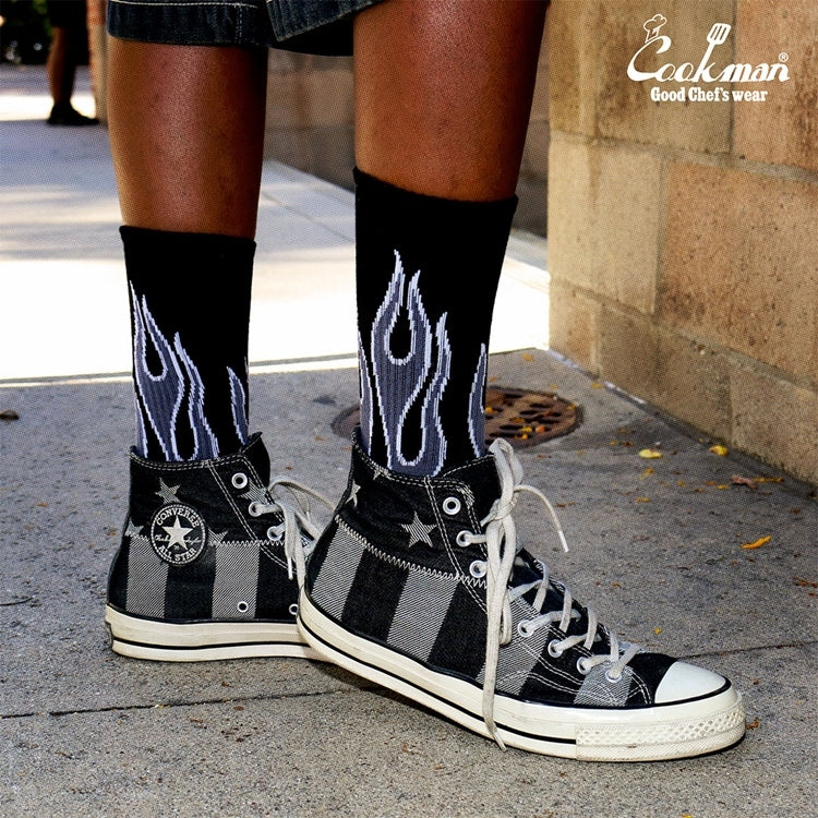 Cookman Rib Crew Socks - Flame : Black / Gray