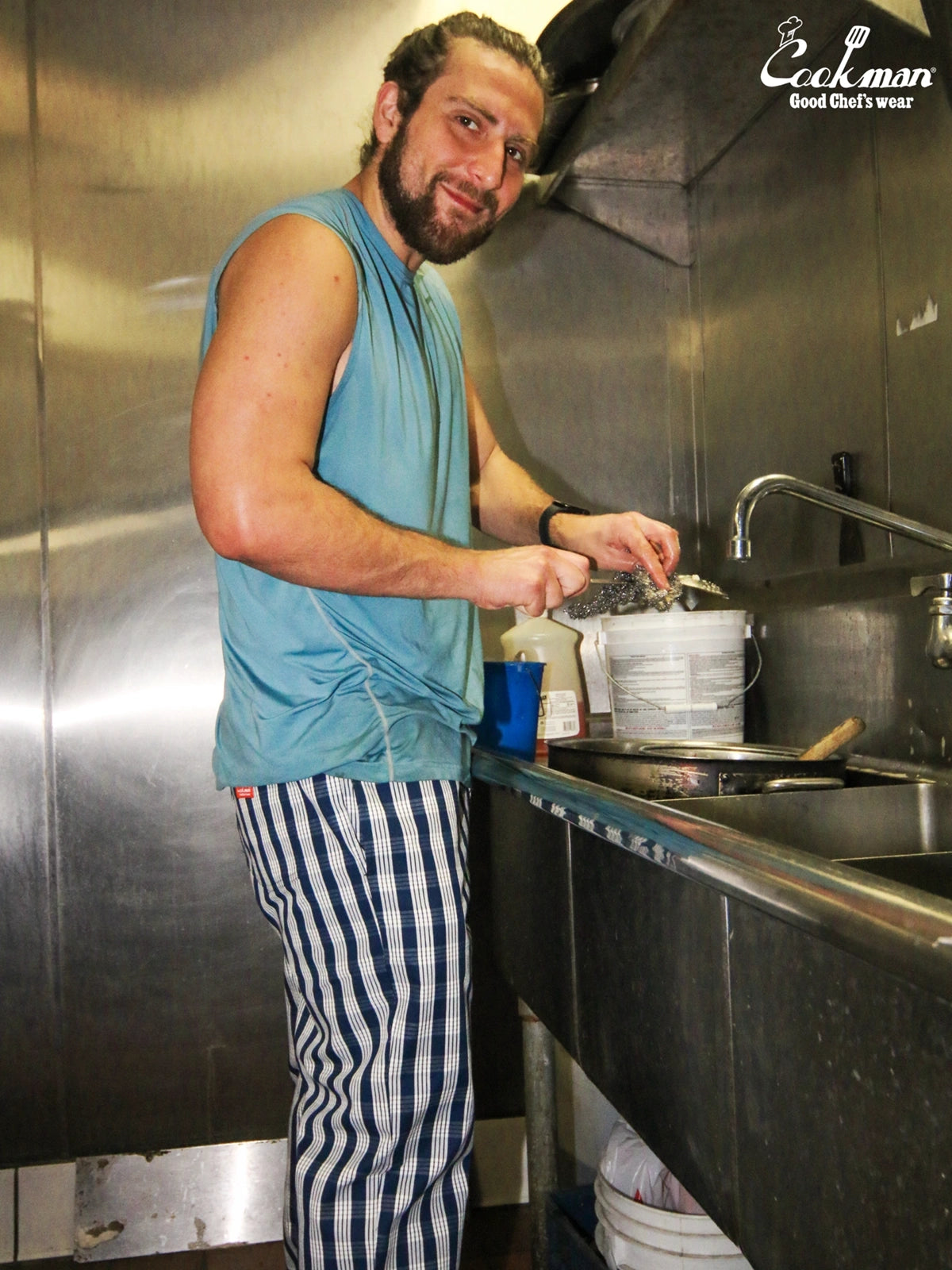 Chef Pants Semiwide -  PALAKA Check : Navy