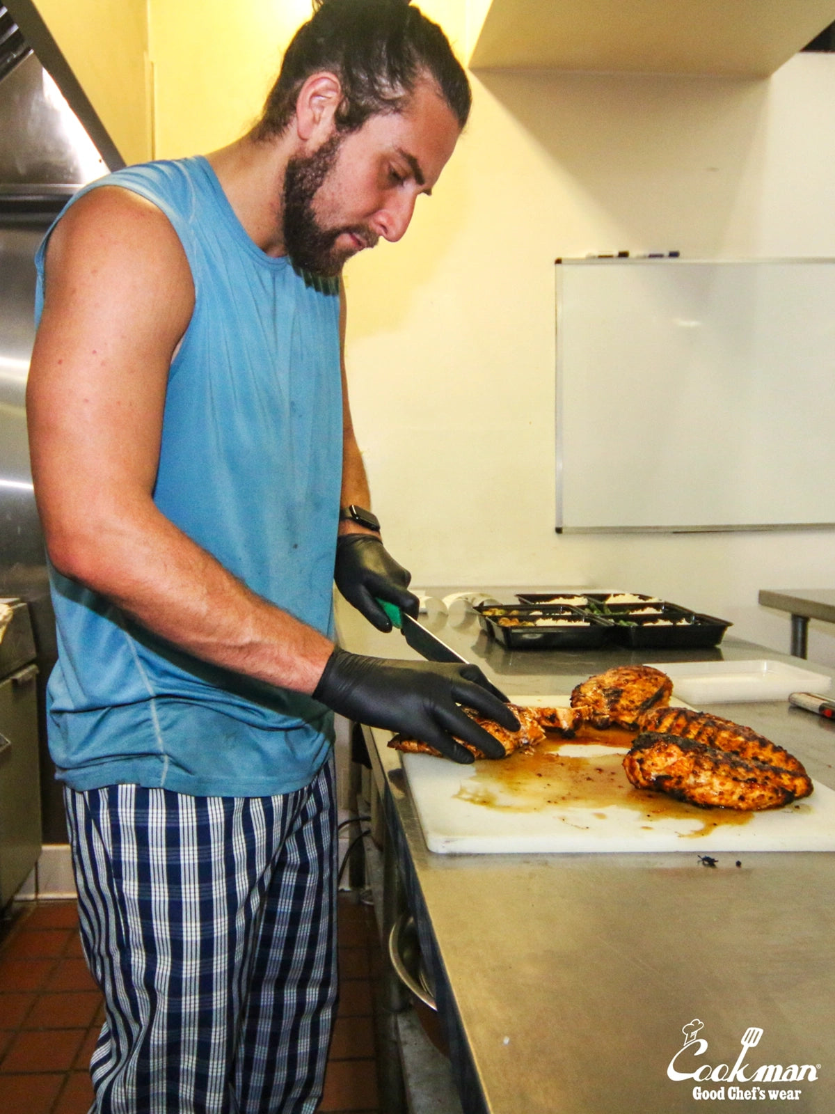Chef Pants Semiwide -  PALAKA Check : Navy