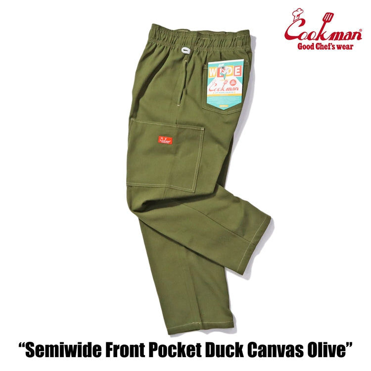 Cookman Chef Pants Semiwide - Front Pocket Duck Canvas : Olive