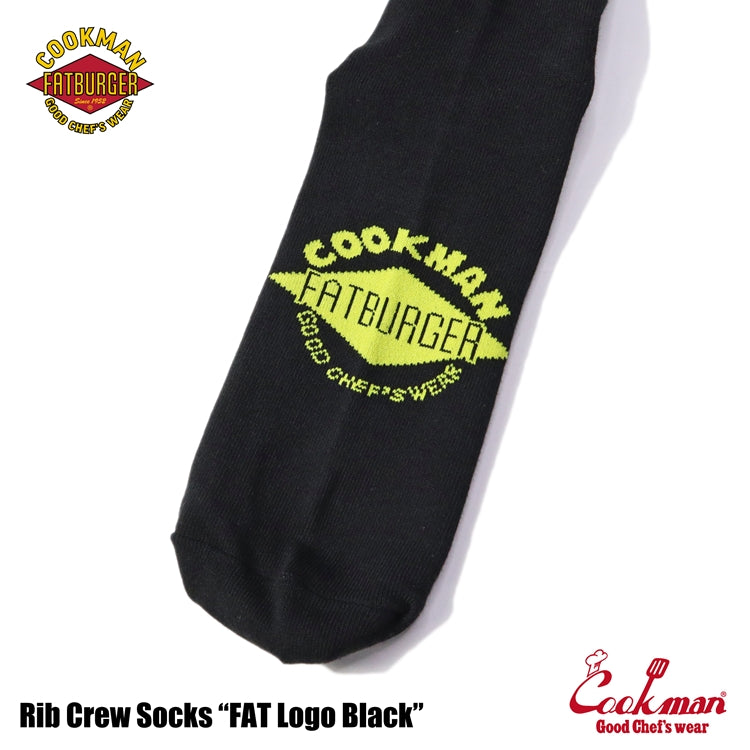 Cookman Rib Crew Socks - FAT Logo Black