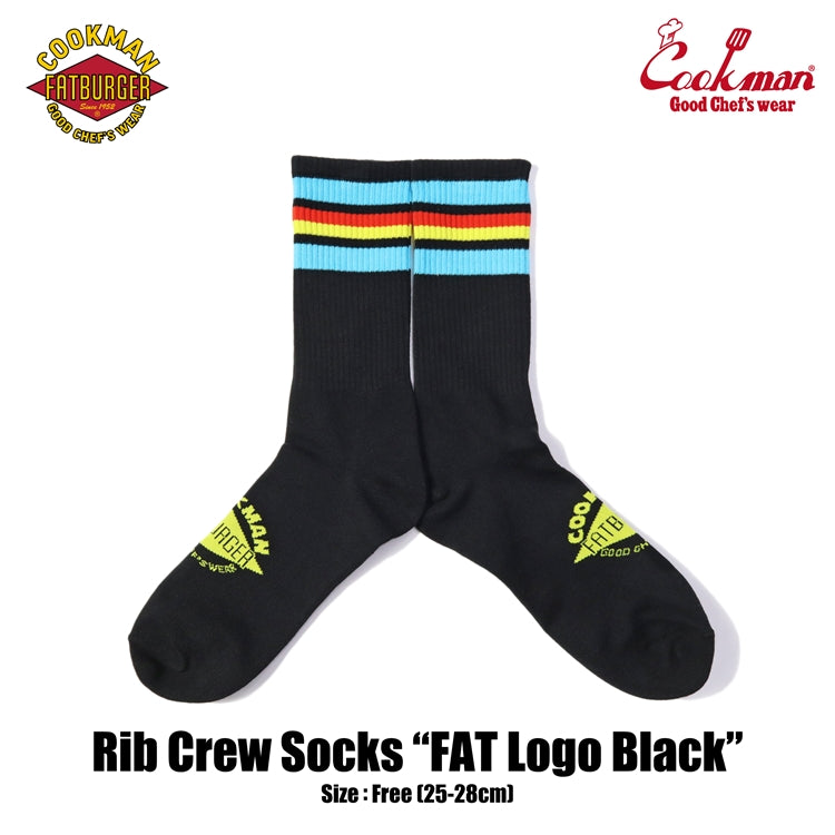 Cookman Rib Crew Socks - FAT Logo Black