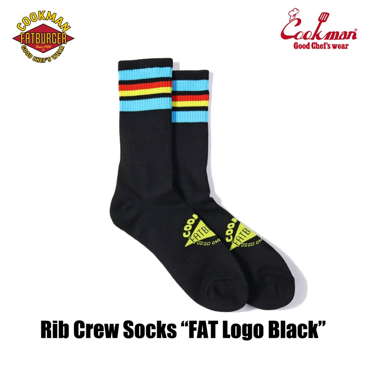 Cookman Rib Crew Socks - FAT Logo Black