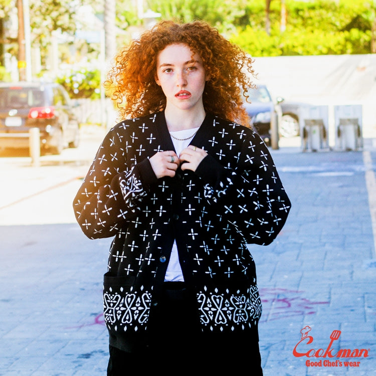 Cookman Knitted Cardigan - Bandanna Cross : Black