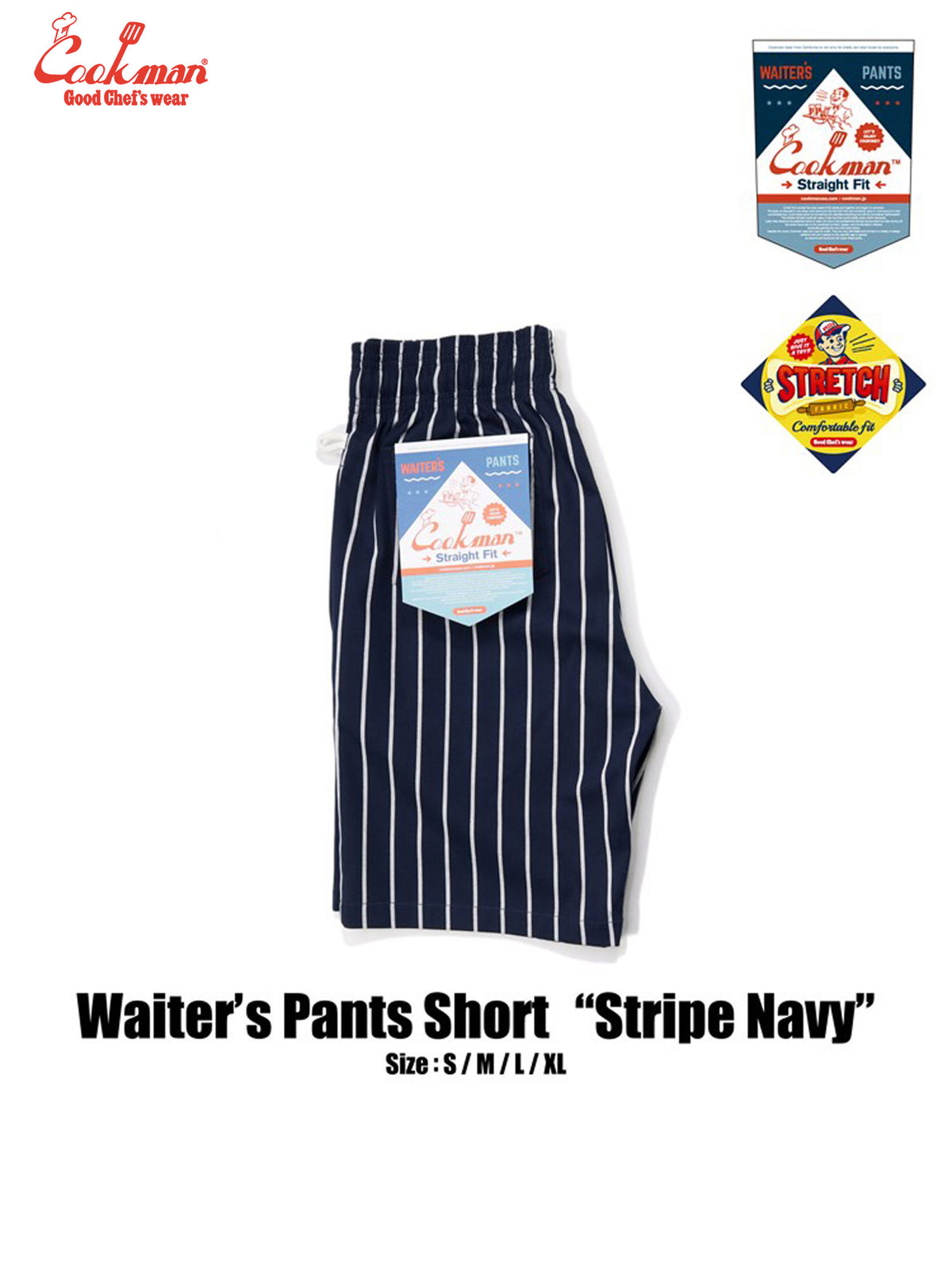 Waiter's Short Pants (stretch) - Stripe : Navy