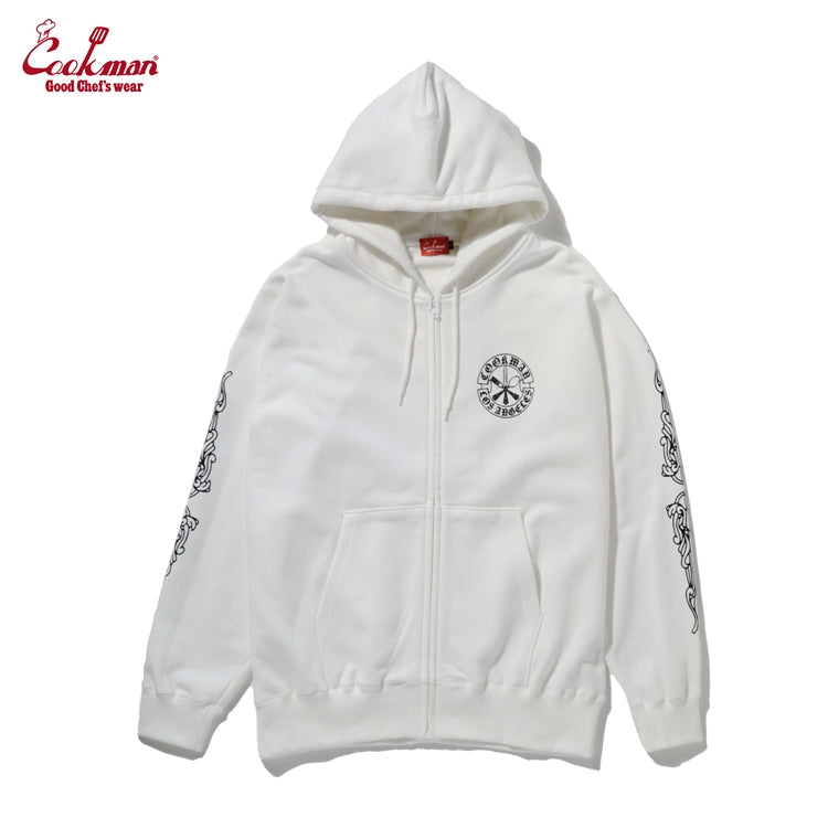 Zip-up Hoodie - Cutlery : White