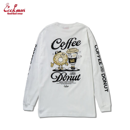 Cookman Long Sleeve Tees - Coffee & Donut : White