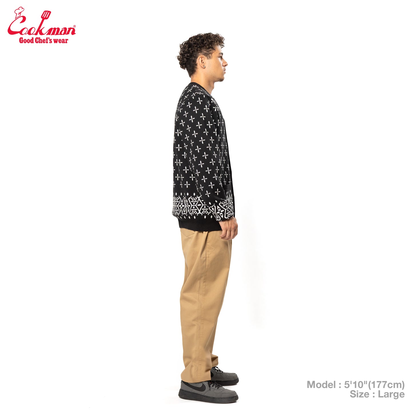 Cookman Knitted Cardigan - Bandanna Cross : Black