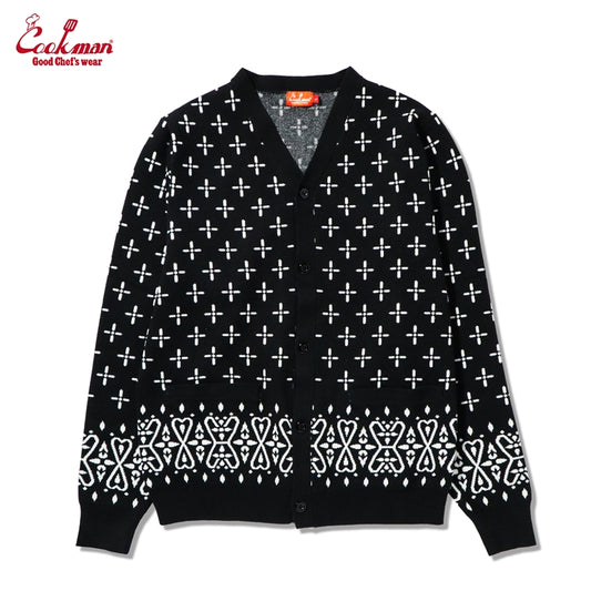 Cookman Knitted Cardigan - Bandanna Cross : Black