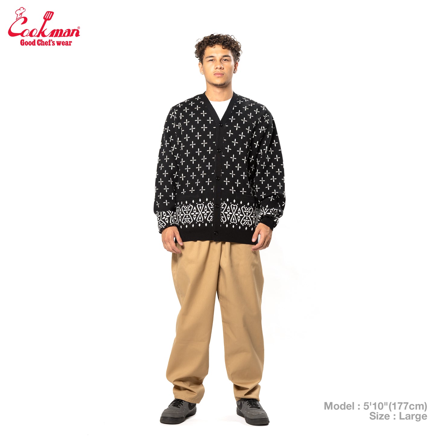 Cookman Knitted Cardigan - Bandanna Cross : Black