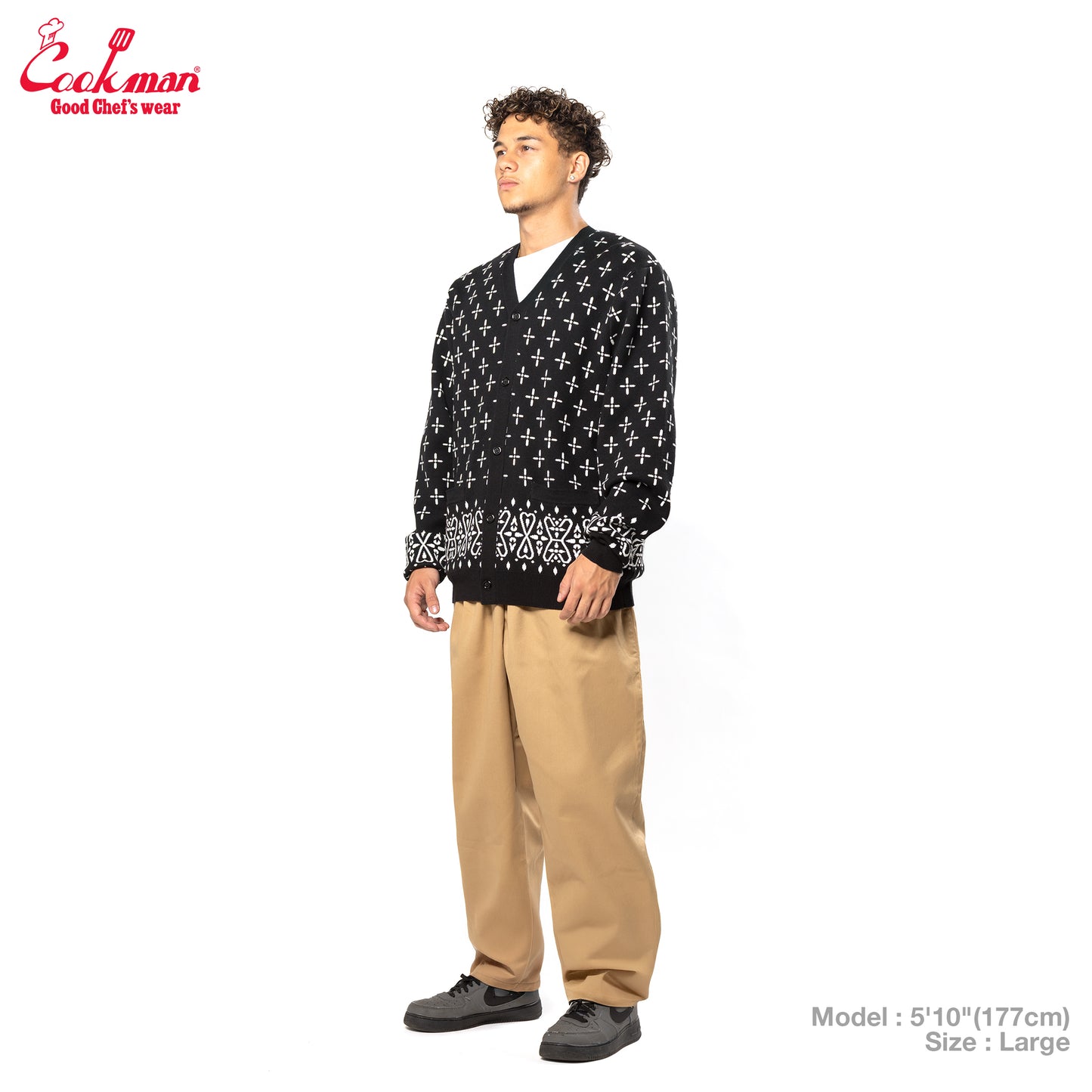 Cookman Knitted Cardigan - Bandanna Cross : Black