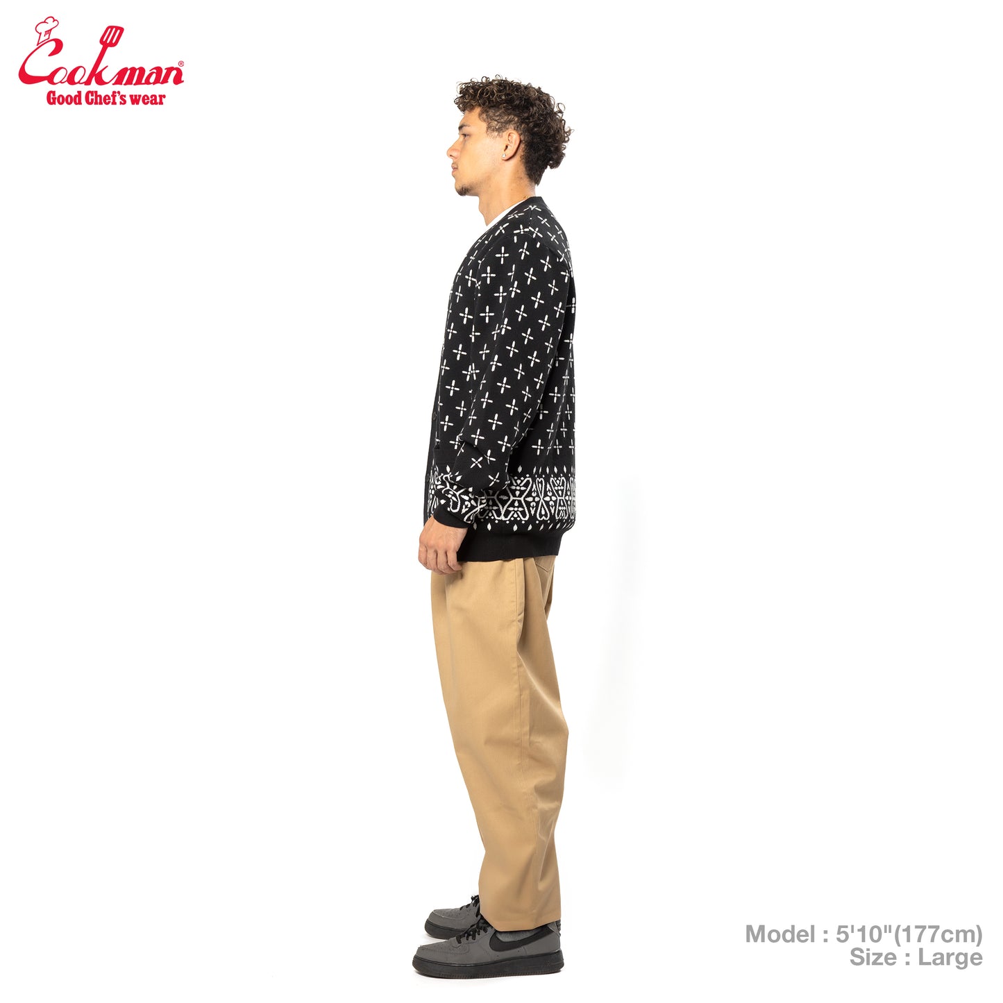 Cookman Knitted Cardigan - Bandanna Cross : Black