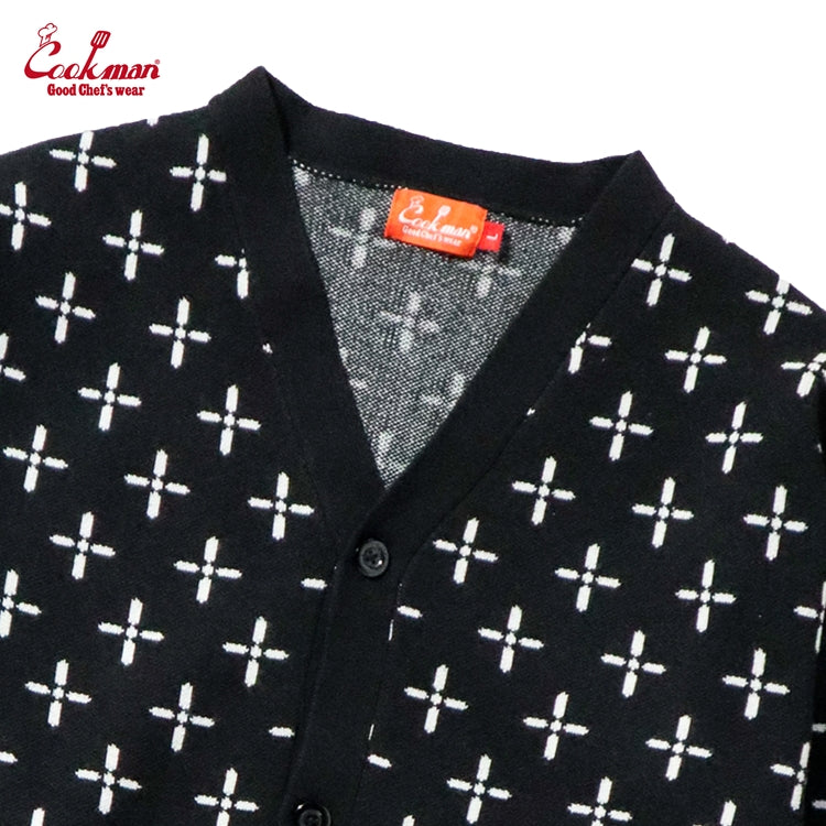Cookman Knitted Cardigan - Bandanna Cross : Black