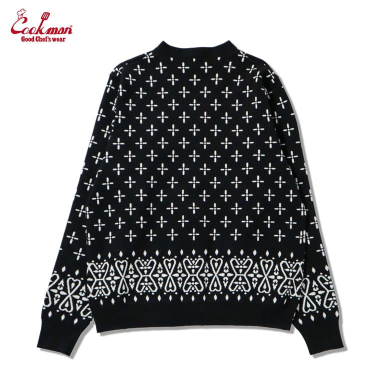 Cookman Knitted Cardigan - Bandanna Cross : Black