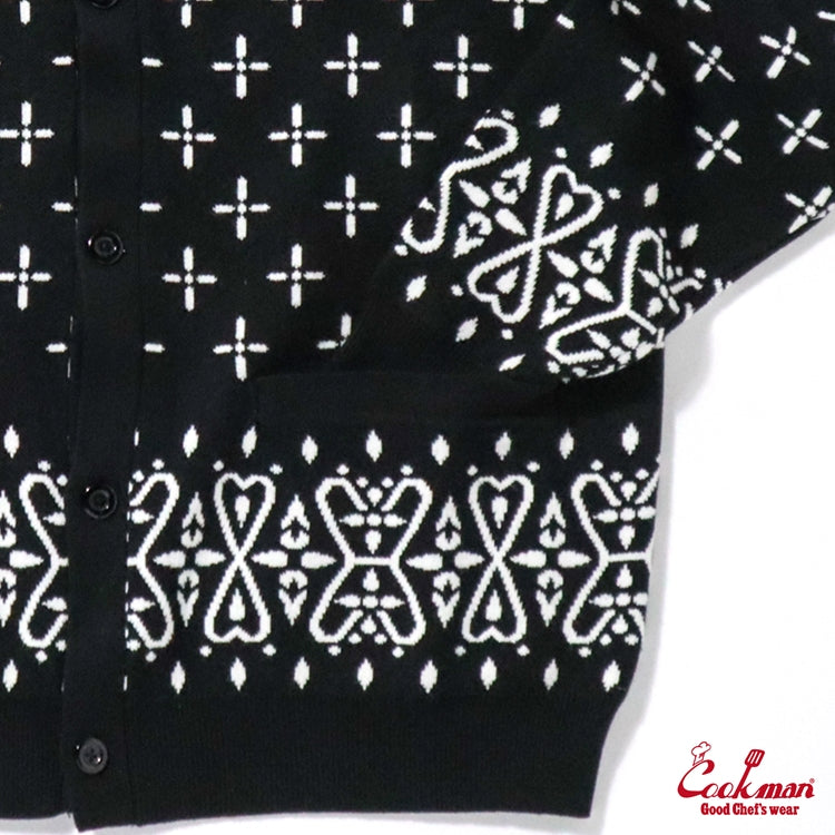 Cookman Knitted Cardigan - Bandanna Cross : Black
