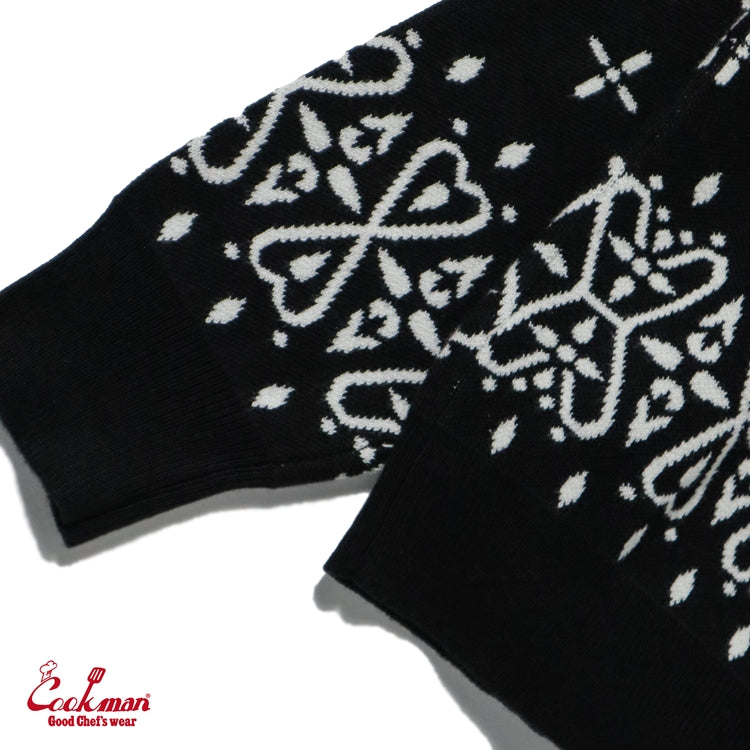 Cookman Knitted Cardigan - Bandanna Cross : Black