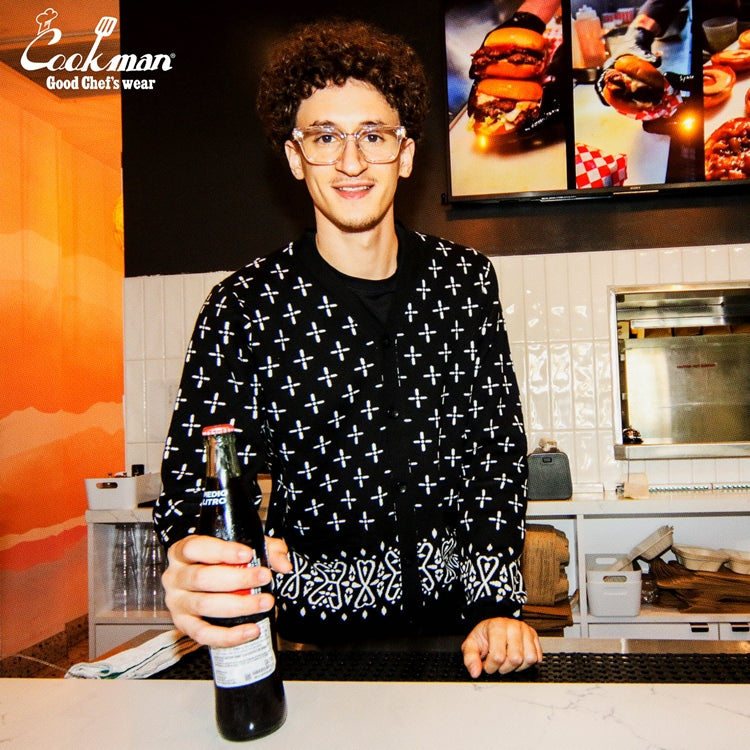 Cookman Knitted Cardigan - Bandanna Cross : Black