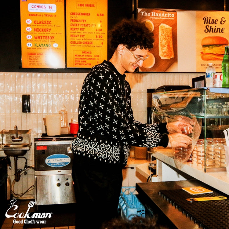 Cookman Knitted Cardigan - Bandanna Cross : Black