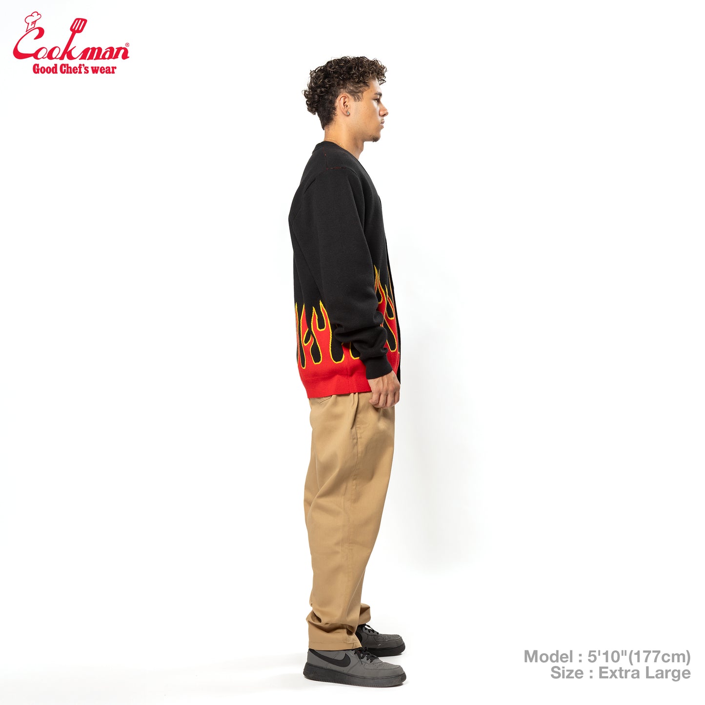 Cookman Knitted Cardigan - Flame : Black