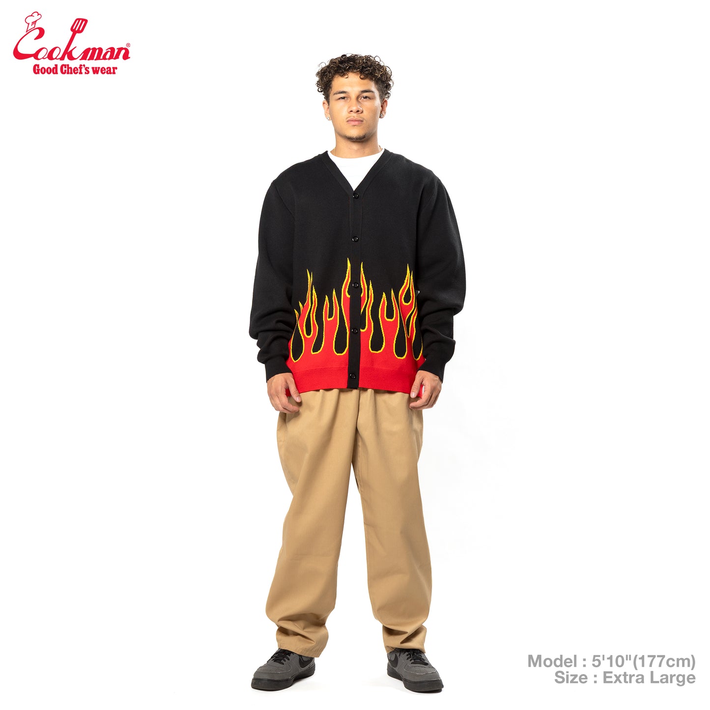Cookman Knitted Cardigan - Flame : Black