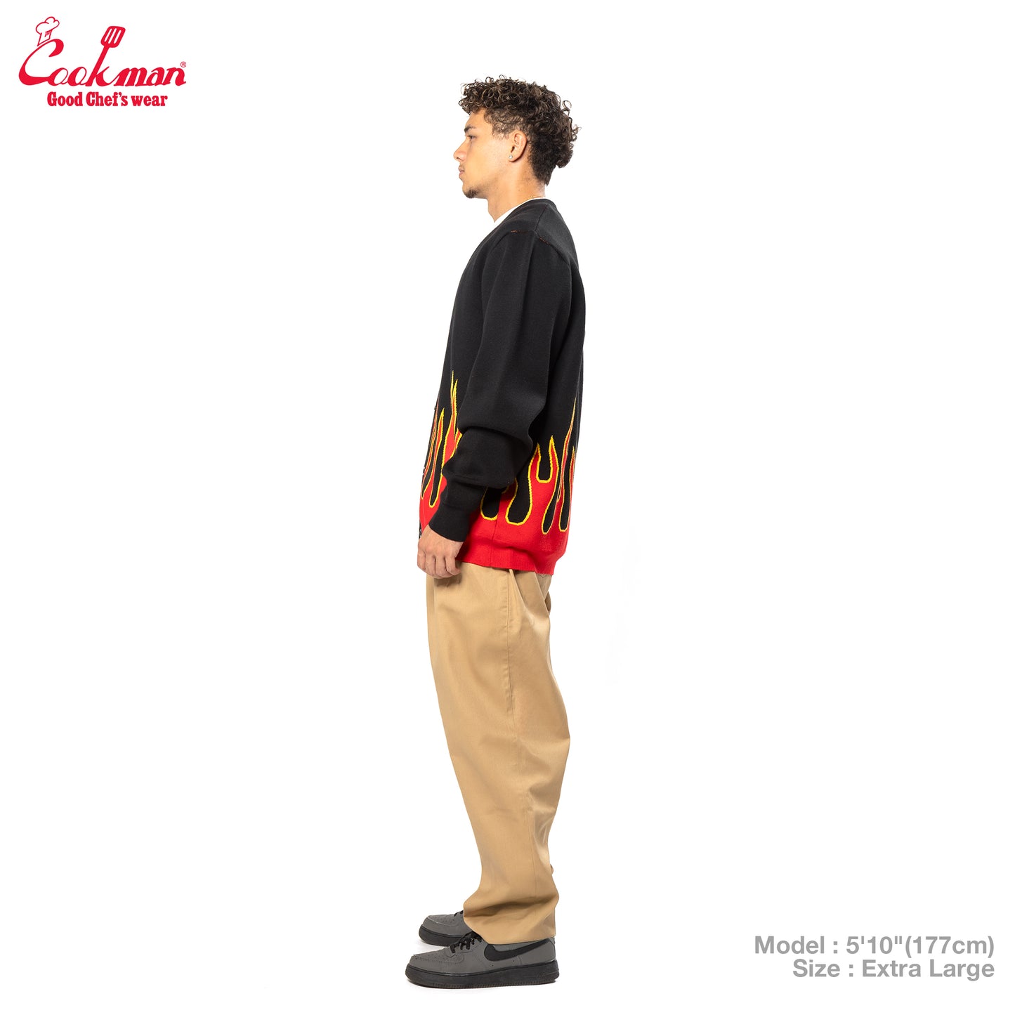 Cookman Knitted Cardigan - Flame : Black