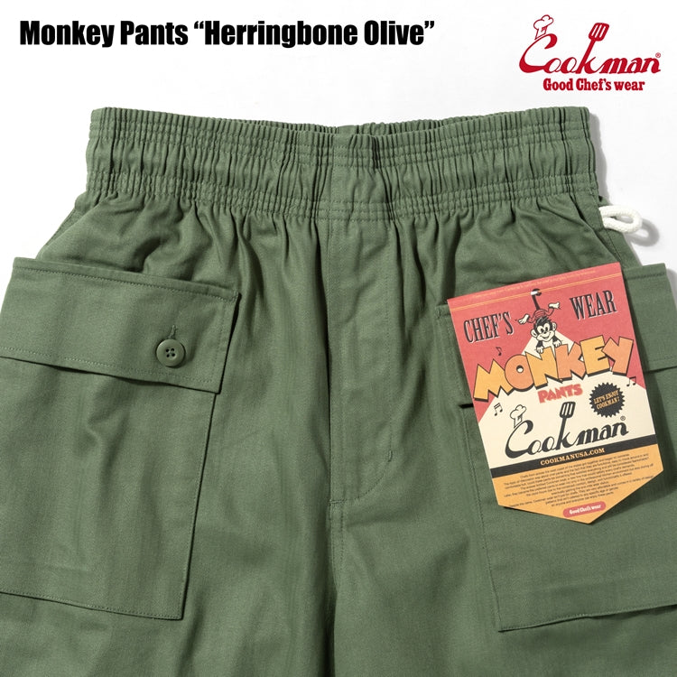 Cookman Monkey Pants - Herringbone : Olive