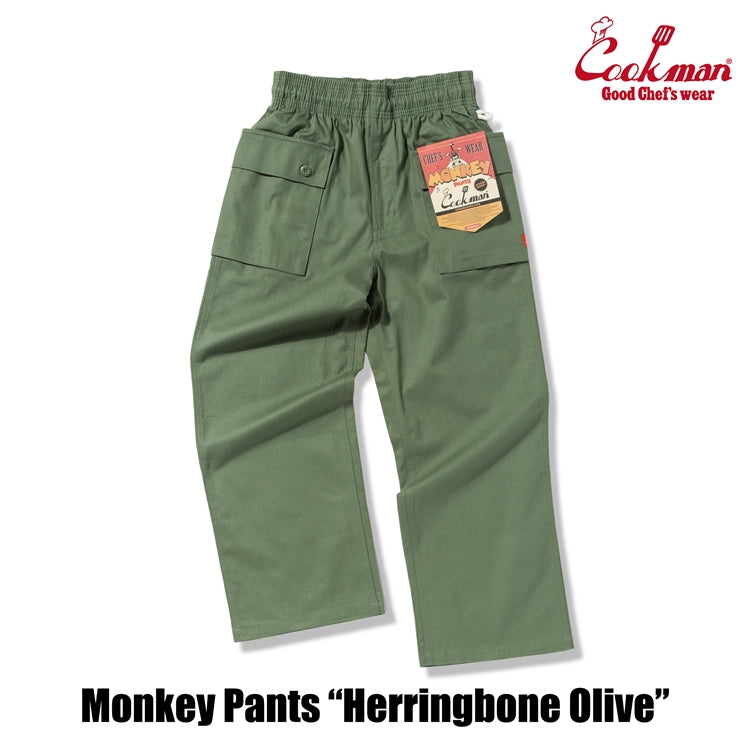Cookman Monkey Pants - Herringbone : Olive