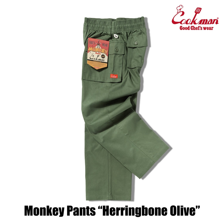 Cookman Monkey Pants - Herringbone : Olive