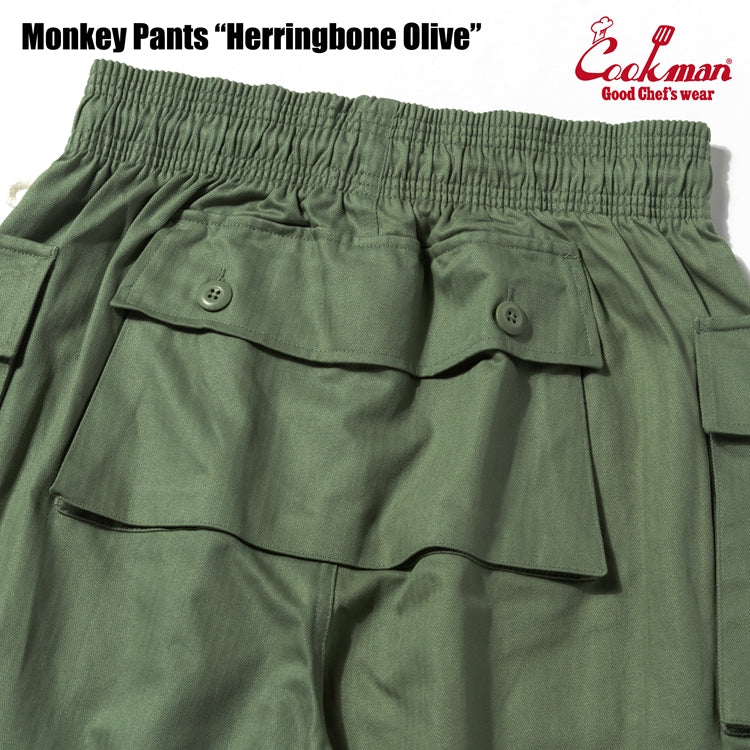 Cookman Monkey Pants - Herringbone : Olive