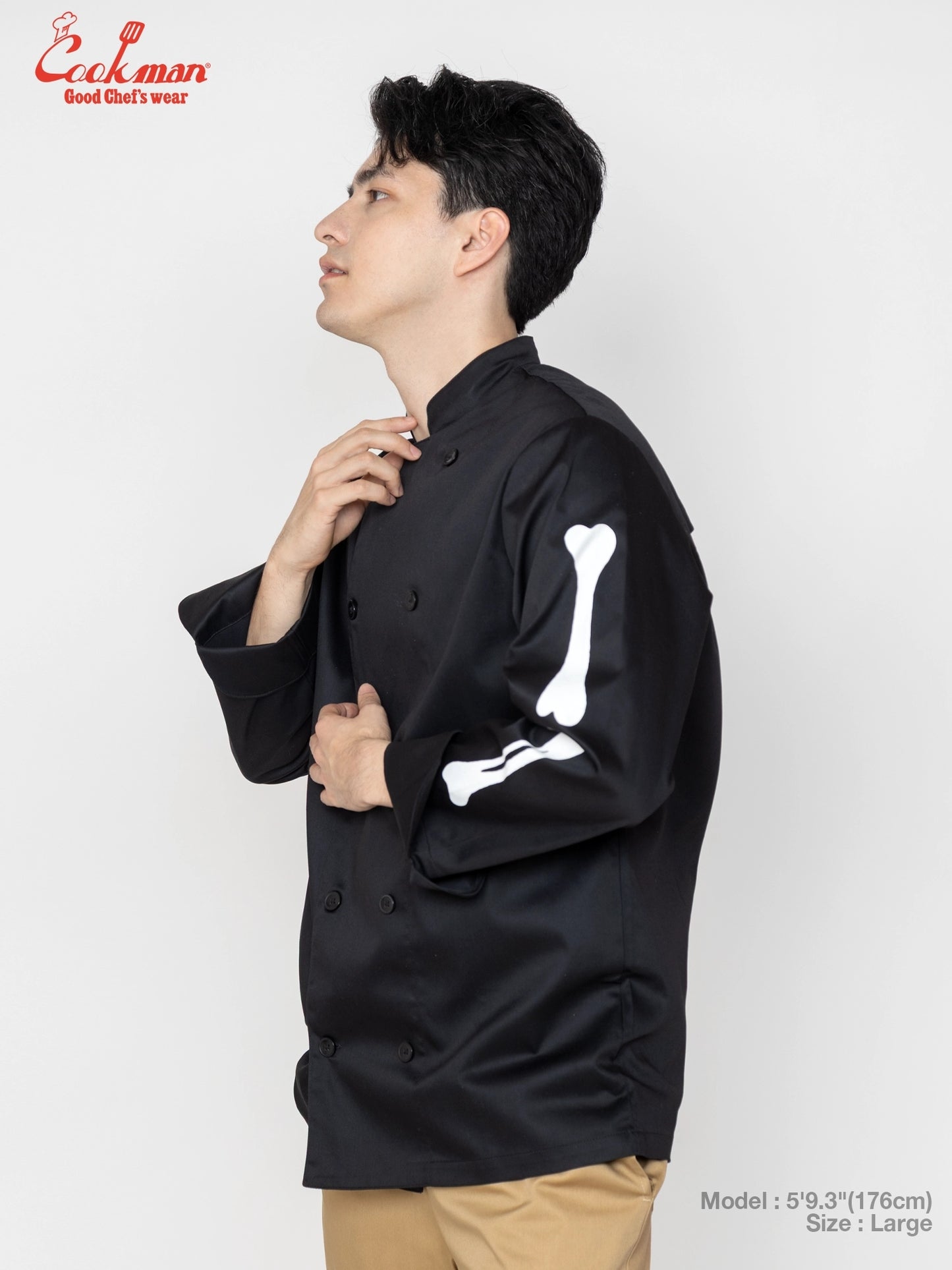 Chef Coat Long Sleeve Vented - Skull Bone : Black