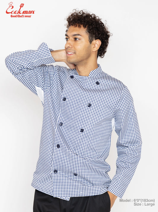 Cookman Chef Coat Long Sleeve Vented - Gingham : Navy
