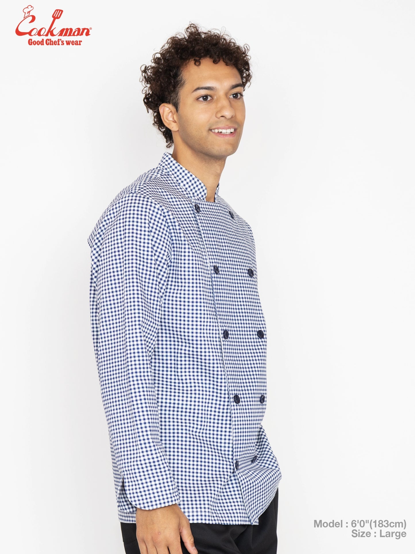 Cookman Chef Coat Long Sleeve Vented - Gingham : Navy