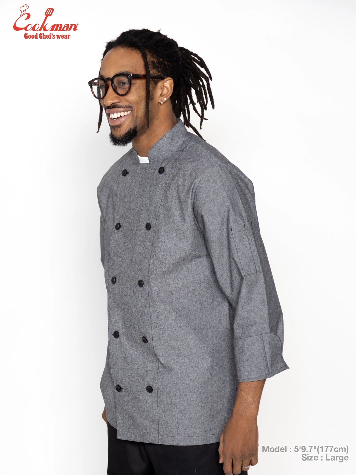 Cookman Chef Coat Long Sleeve Vented - Chambray : Black