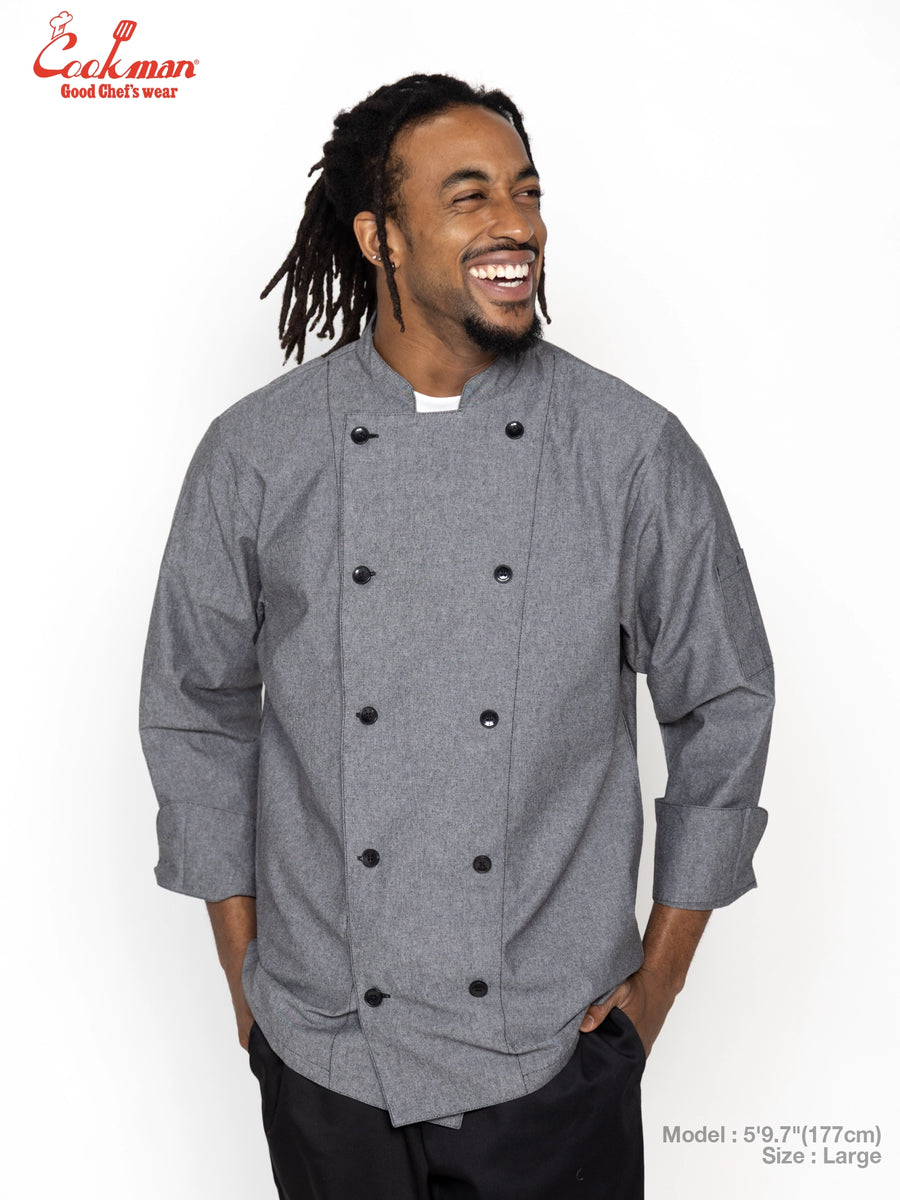 Chef Coat Long Sleeve Vented - Chambray : Black