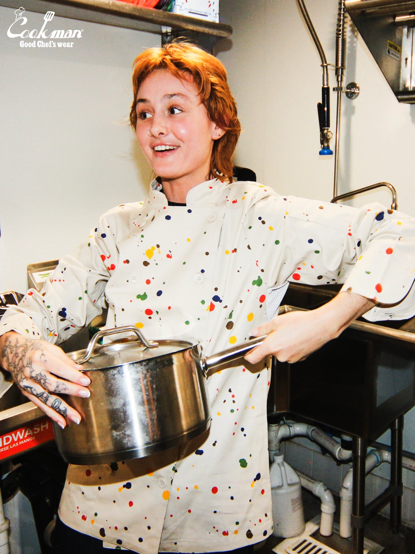 Cookman Chef Coat Long Sleeve Vented - Sauce Splash : Beige