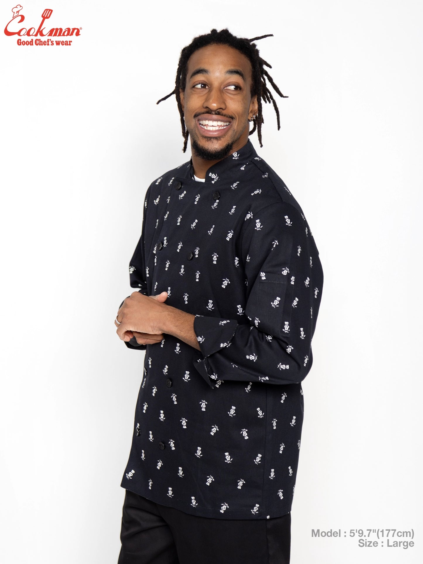 Cookman Chef Coat Long Sleeve Vented - Skull  : Black