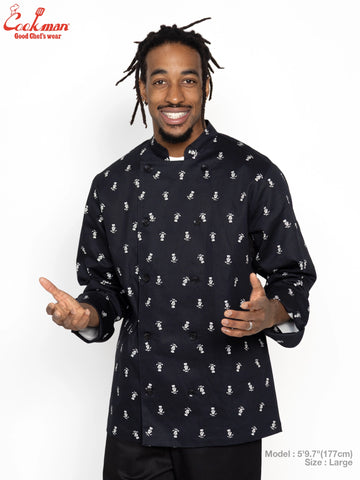 Cookman Chef Coat Long Sleeve Vented - Skull  : Black