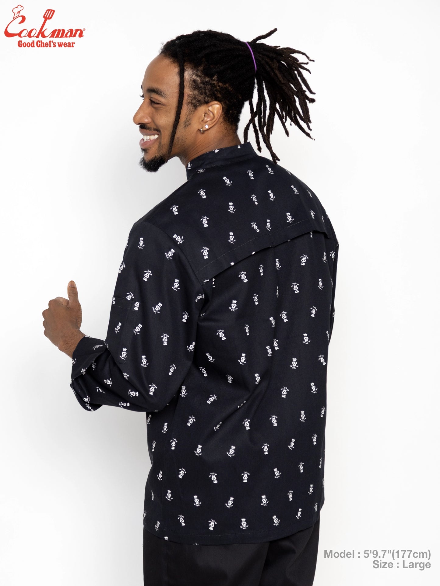 Cookman Chef Coat Long Sleeve Vented - Skull  : Black