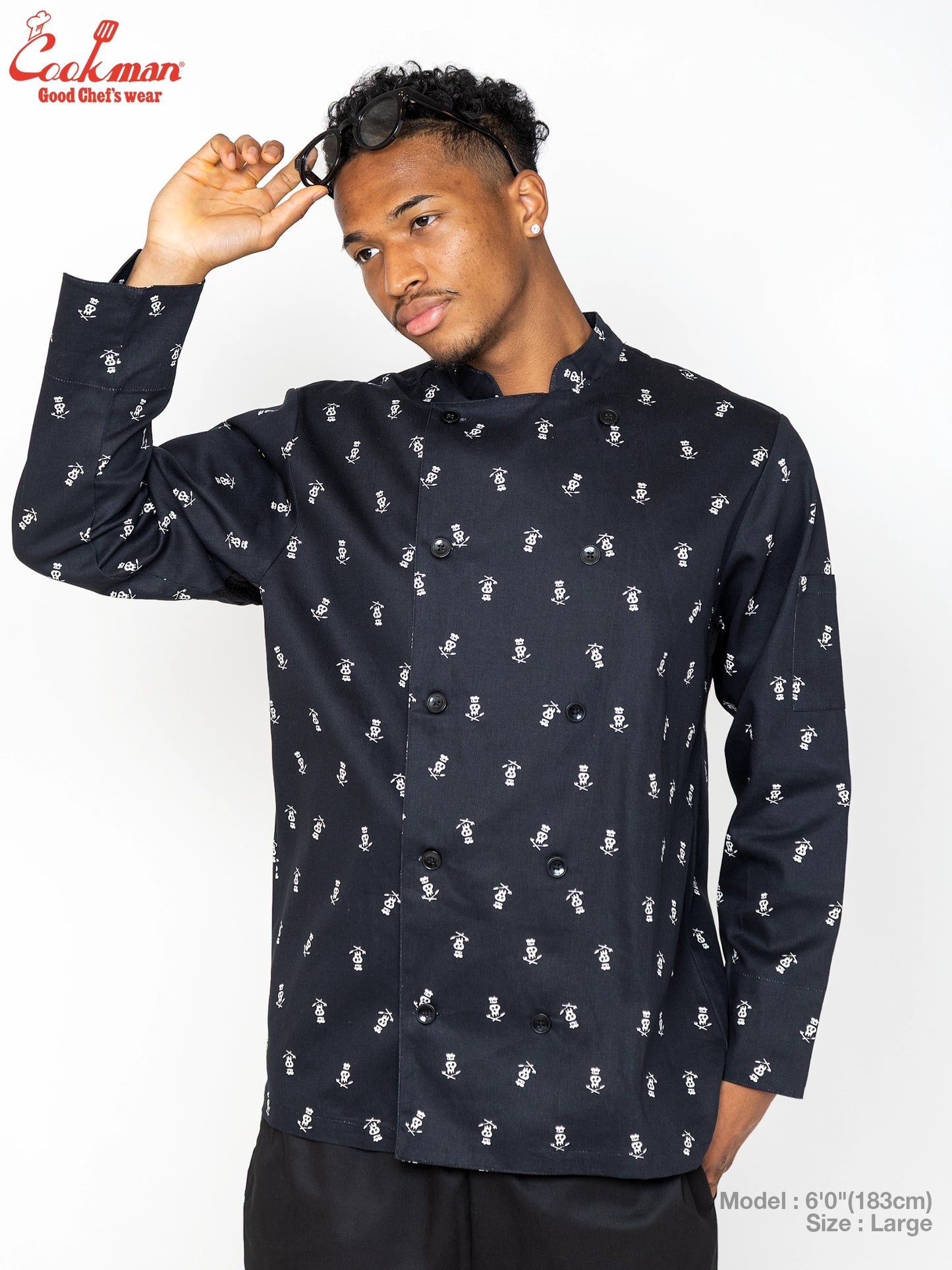 Cookman Chef Coat Long Sleeve Vented - Skull  : Black